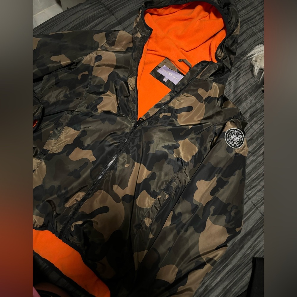 Madden Girl Varsity Bomber Jacket Brown and Orange